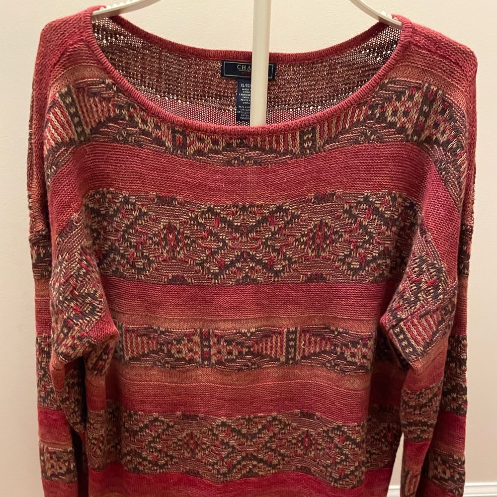 Chaps Women’s XL Rust Aztec Lightweight Linen & Cotton Blend Knit Sweater, EUC
